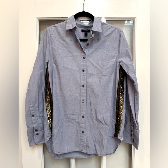 J. Crew Periwinkle Blue Button-Up Shirt with Gold Sequin Stripe Accents Size 6 S - Picture 2 of 13
